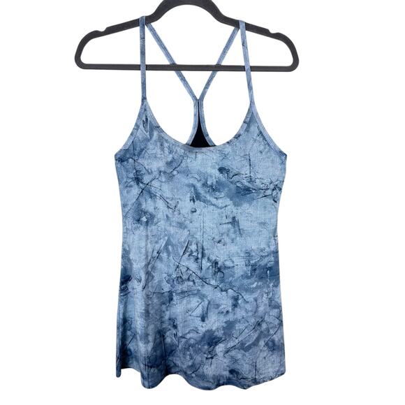 EVCR Blue Kelly Tie Dye Marbled Racerback Athletic Bodysuit Mini Dress Size M - Picture 2 of 7